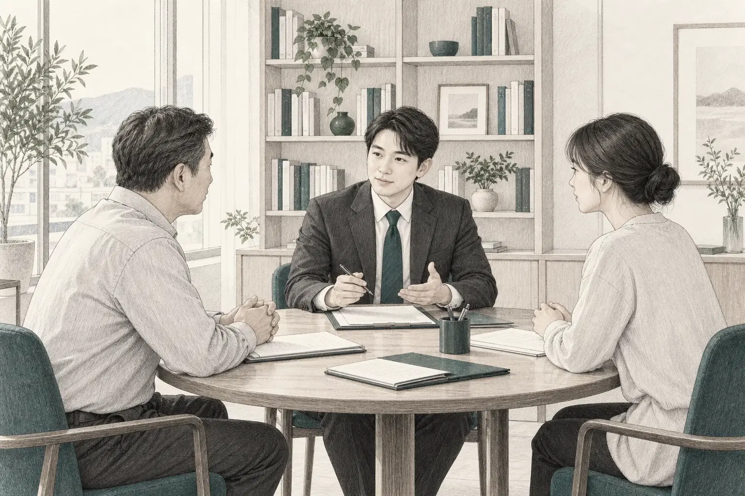 노무 전문가가 사업주와 근로자의 이야기를 듣는 상담 라인아트