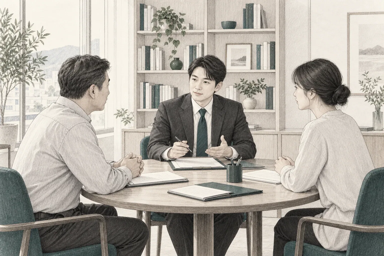 노무 전문가가 사업주와 근로자의 이야기를 듣는 상담 라인아트